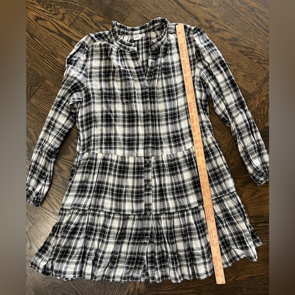 Plaid Black and White medium woman soft flannel Dress long sleeve ruffle - Picture 1 of 7